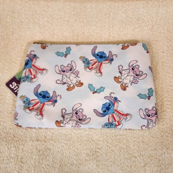 Bioworld Disney Stitch and Angel Holiday Jammies Cosmetic Bag Makeup Pouch NEW - Picture 7 of 11